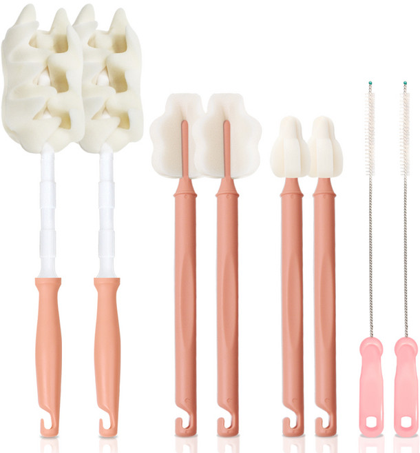 하이비 프리미엄 젖병 젖꼭지 세척솔 몽글이 프리미엄 일자형 솔 + 롱 와이드 솔 + 롱 미니 솔 + 빨대브러쉬, 코랄(롱 미니 솔), 랜덤발송(빨대브러쉬), 2세트