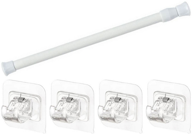 지앤와이 무타공 벽면접착 커튼 압축봉 + 브라켓 4p 세트, 화이트