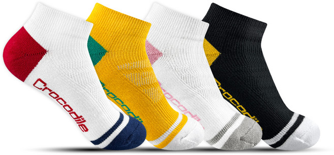 크로커다일 여성용 스포츠 쿠션 캘리 스니커즈 양말 CD211 4족, BLACK + WHRD + YELLOW + WHPK, 1세트