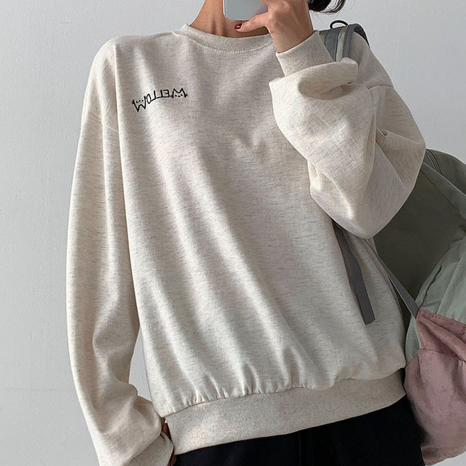 라라온 면 심플 자수 루즈핏 맨투맨 TSP1832