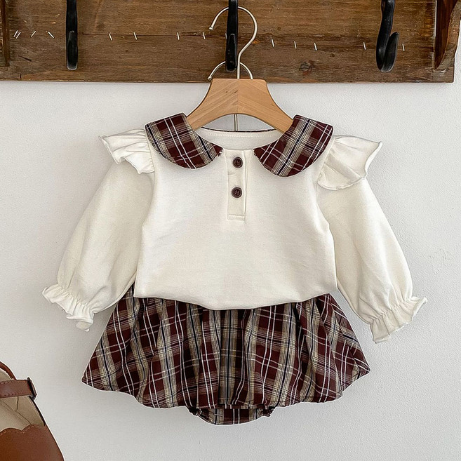 STARDOOR 可愛格紋長袖上下裝套組