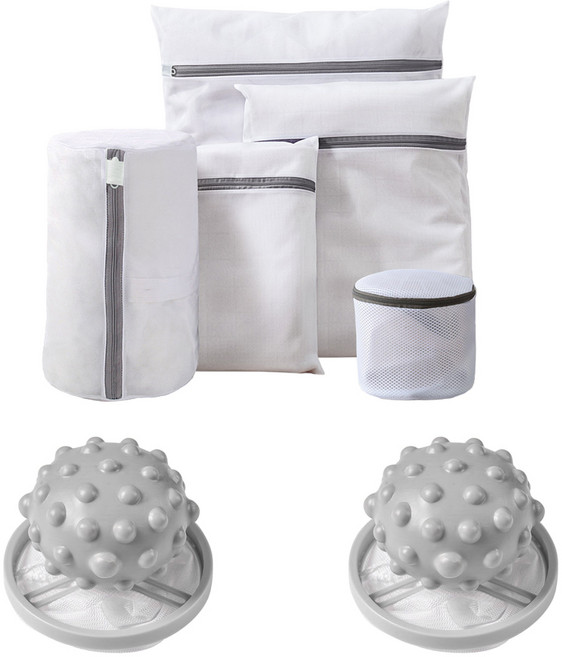 모나코올리브 거름망 일체형 도깨비세탁볼 그레이 2p + 세탁망 5종 세트, 1세트