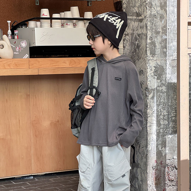 스타빈 아동용 스마일라벨 후드 긴팔 티셔츠