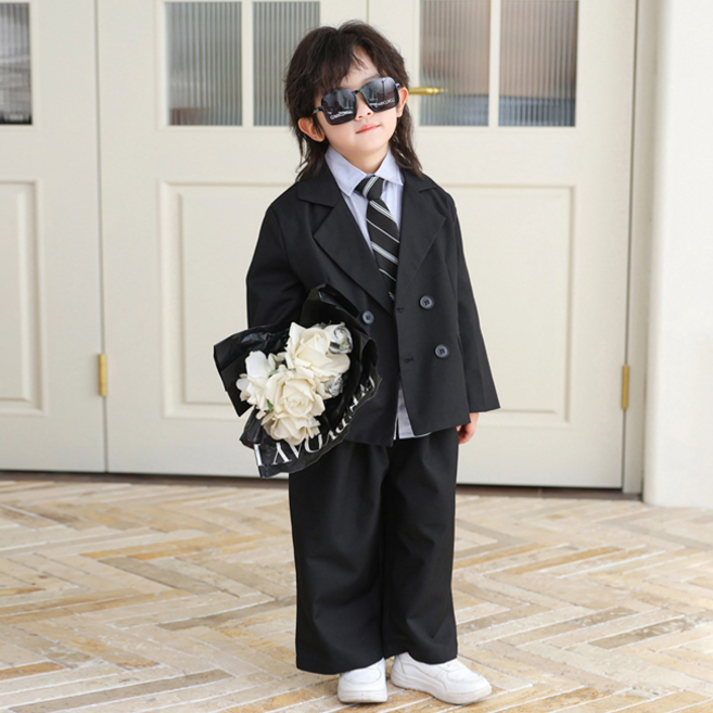 Misopapa 男童高端寬鬆襯衫 + 夾克 + 長褲 + 領帶西裝套裝