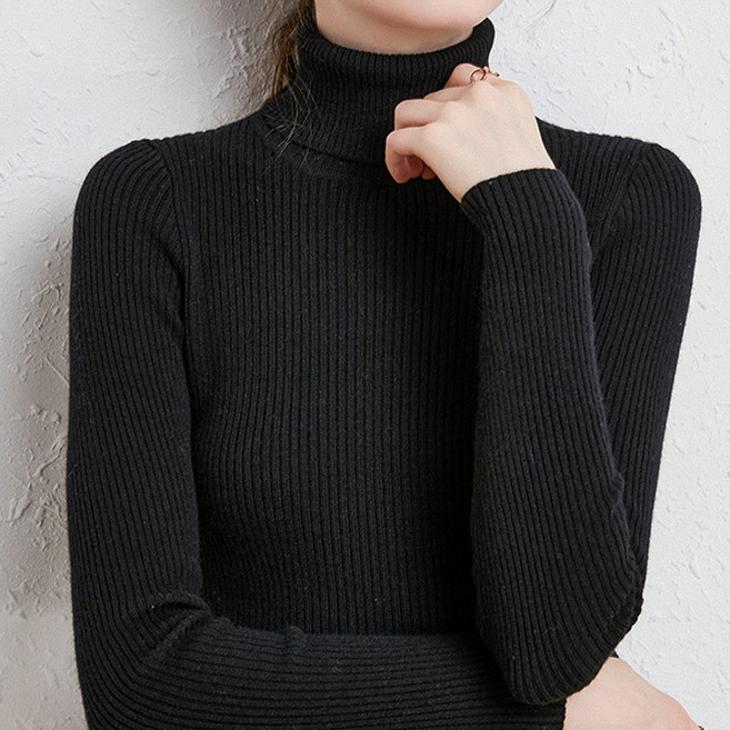 라라티나 여성용 주노아 베이직 슬림 골지 긴목폴라 니트 이너 긴팔티