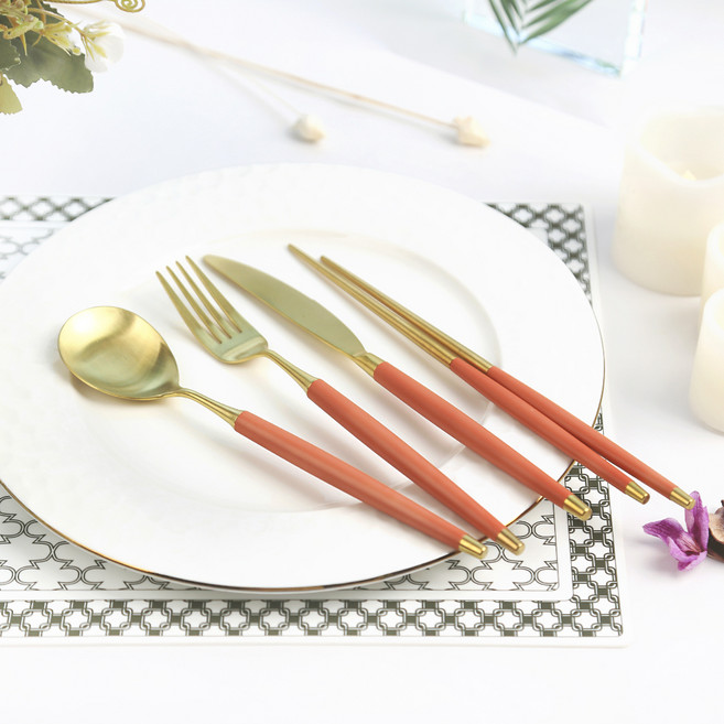 보겐 국산 르비앙 골드 디너 커트러리 4종 세트, 캐럿, 디너나이프 + 디너포크 + 숟가락 + 젓가락, 1세트