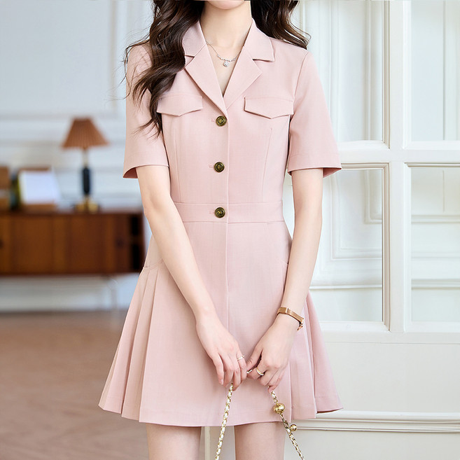 페이퍼먼츠 에밀렌 백 플리츠 카라 정장 여름 원피스 10420 빅사이즈 포함