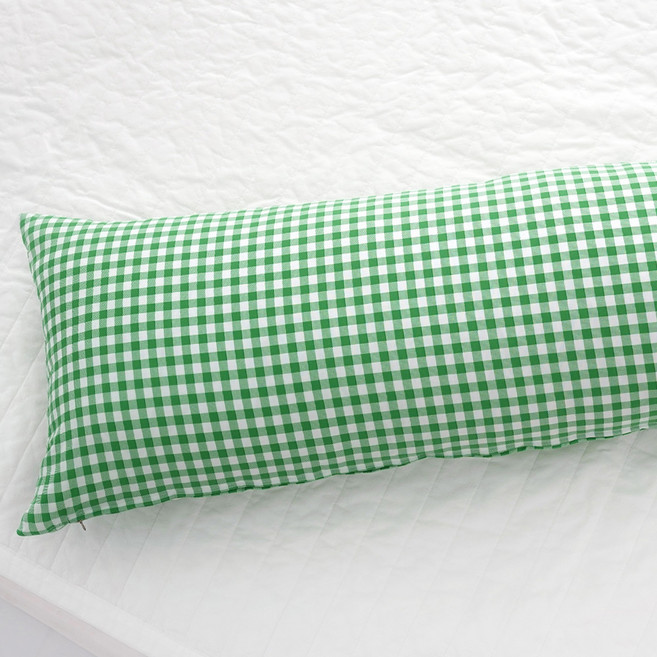 스코홈 바디필로우 긴베개 커버, 체크그린