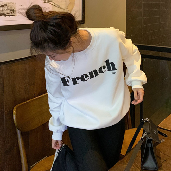 어반라인 타니즈 여성용 유스 기모 레터링 맨투맨 티셔츠