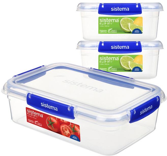 Sistema Klip It+ 모듈러 사각 식품 보관 밀폐용기 세트, 1세트, 1L(2P) + 2.2L