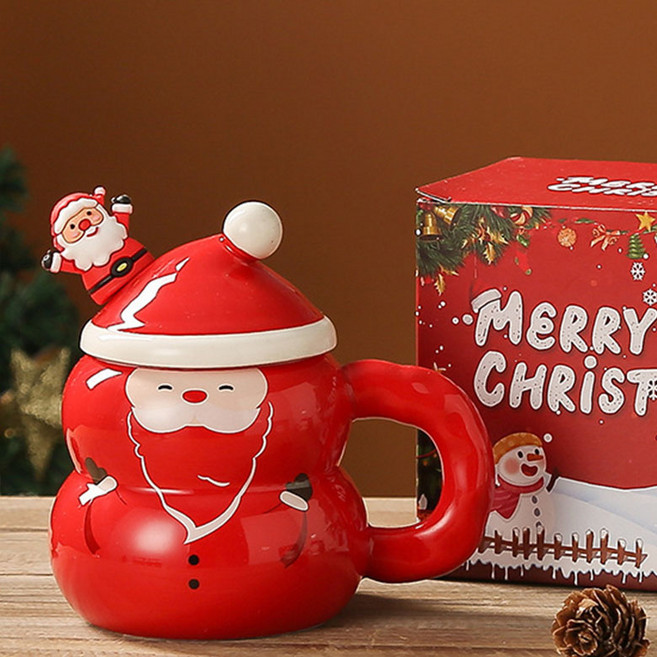 모던지 성탄컵 400ml + 숟가락 + 뚜껑 세트 6.8 x 8.5 cm YJ725, C, 1세트