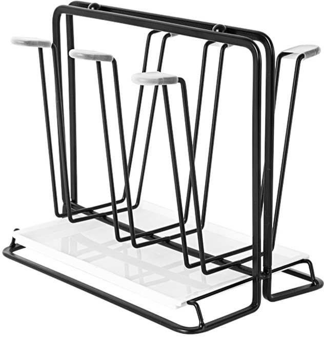 생활공식 주방 물빠짐 스탠드 스틸 컵 건조대 6구, 블랙, 1개