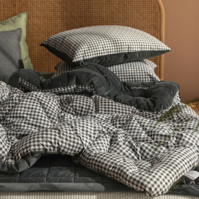 헬로우슬립 밀크 체크 극세사 차렵이불 세트