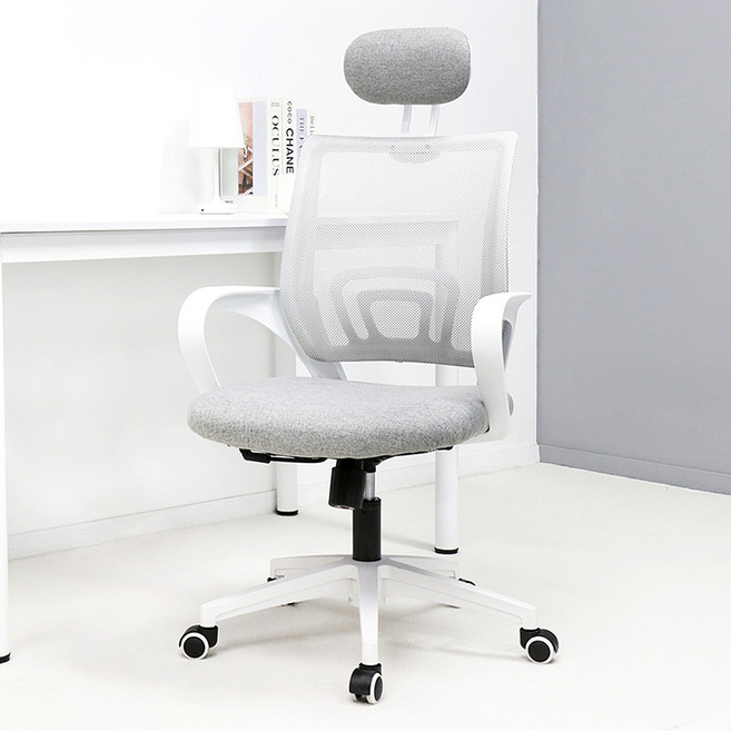 팬물산 이지라이프 메쉬 오피스 목받침 체어, 라이트그레이
