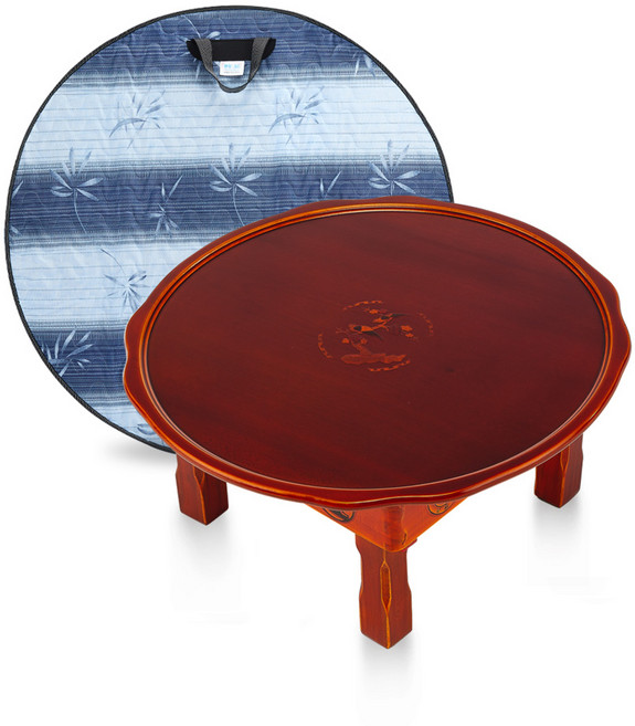 남원목기공예사 창공 원형 상감 매화 3.0 90cm + 3중 누빔 상커버, 체리(상), 파랑색(커버)