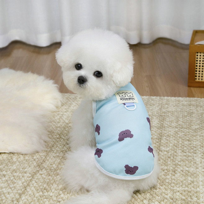 칠시 강아지 러블리 베어 조끼, 블루, 1개