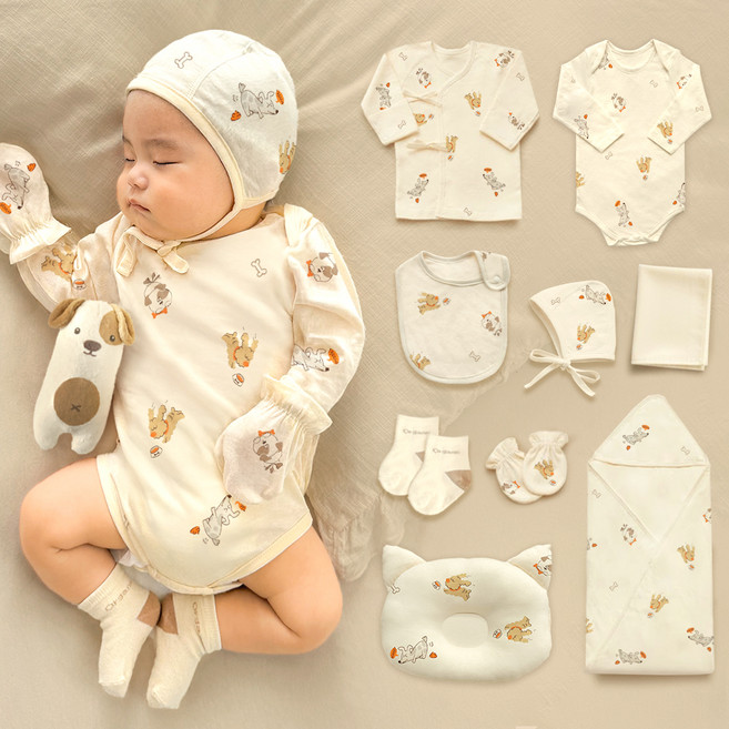 ikii 오가닉 강아지 배냇저고리 긴소매 10종 출산선물세트