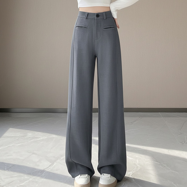 peilit 女款後鬆緊帶高腰長版寬褲