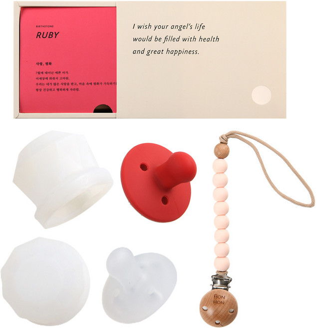 데일리라이크 봉봉 탄생석 노리개 젖꼭지 클립 세트, 7월 루비, 2단계(4개월이상), 1세트
