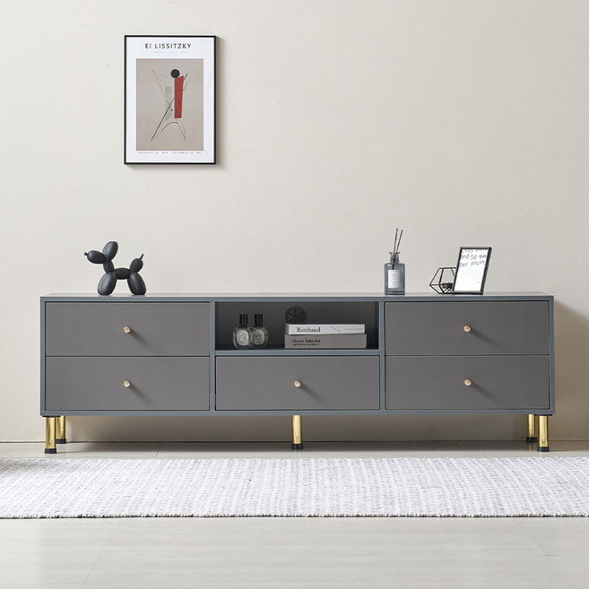 파로마 다온 와이드 오픈 수납 거실장 1600 방문설치, 그레이