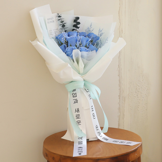 ASPASIA 玫瑰時刻永生花束 Midi + 燈泡 + 留言緞帶組合, 藍色