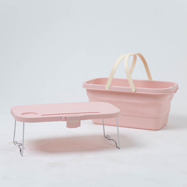 이소품 담다 접이식바구니 간이테이블, 1단, 1개, 핑크