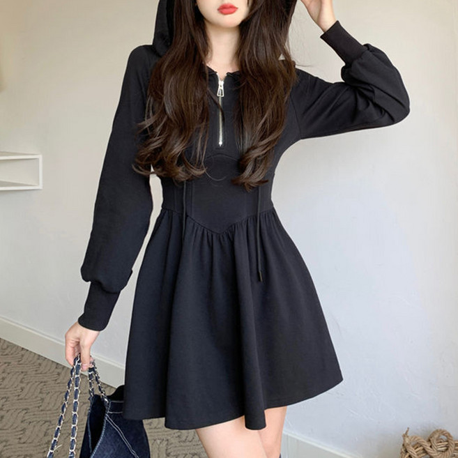 구디프 여성용 반집업 플레어 후드 원피스 빅사이즈 포함