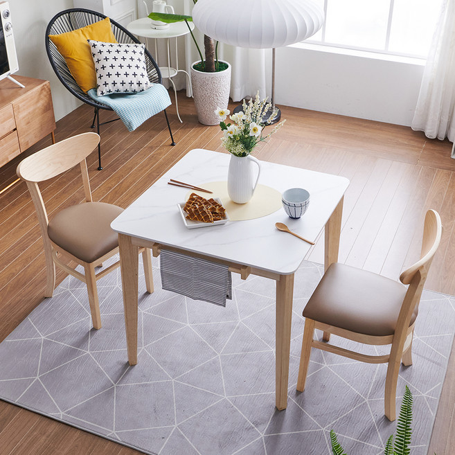 보니애가구 제니 800 통세라믹 식탁 2인용 + 의자 세트 방문설치, 내츄럴, 일반의자 2