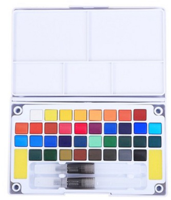 풀컬러즈 팔레트 수채화 고체물감 + 워터브러쉬 2p 세트, 36색