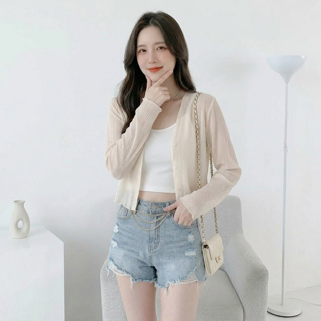 MarketA 女款薄款防走光透膚開襟衫 M263-0647