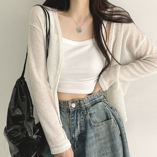 女款夜間散步夏季半短版開襟衫