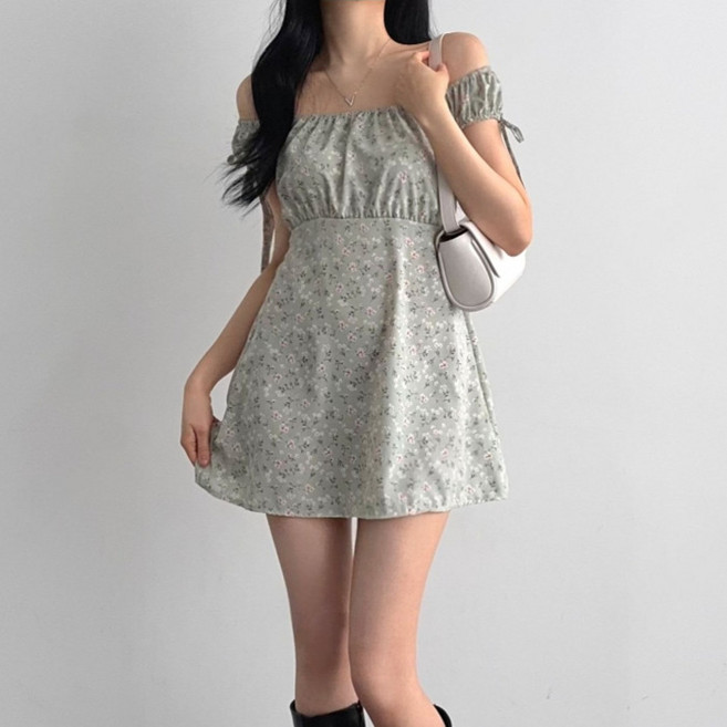 라라온 리본 오프숄더 미니 플라워 원피스 26TSP3815