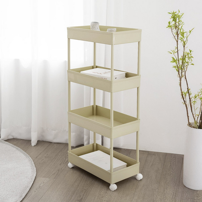 가쯔 로이드 이동식 선반 트롤리 틈새 4단 수납장, 그레이쉬베이지
