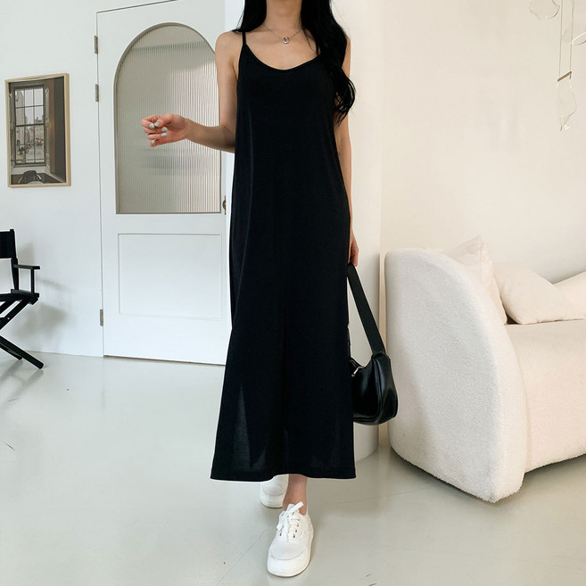 시크블랙 여성용 디에나 끈나시 롱원피스 OPS7458K23