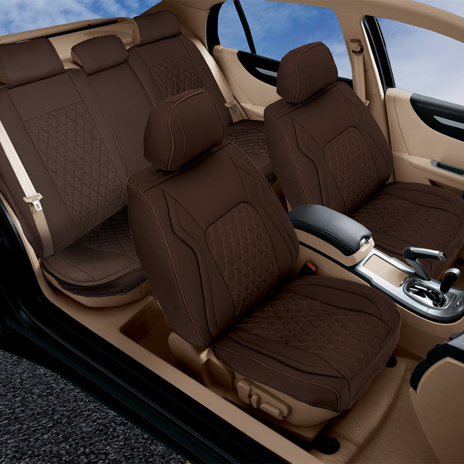 대한오토모빌 차량용 앞 뒷좌석 방수 가죽 시트 풀커버 세트, 브라운, 1세트