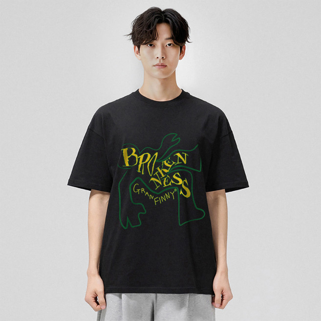 그랜피니 어센틱 오버핏 브로큰니스 프린팅 라운드 20수 반팔 티셔츠