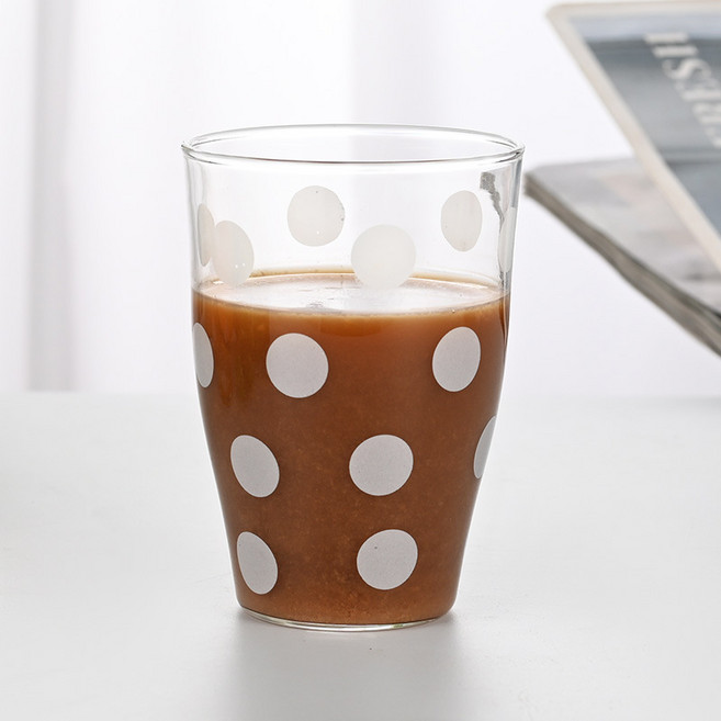 프렌치마르스 화이트 땡땡이 홈카페 유리컵 롱 250ml MMM2353, 투명, 1개