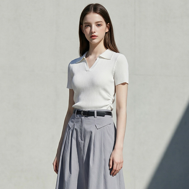 부루앤쥬디 여성용 G 카라 골지 옆셔링 슬림핏 니트 BOSEPOE01C