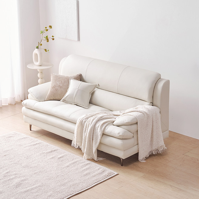 서울소호 도우 2인용 가죽소파 + 쿠션 1p 세트 방문설치, 아이보리