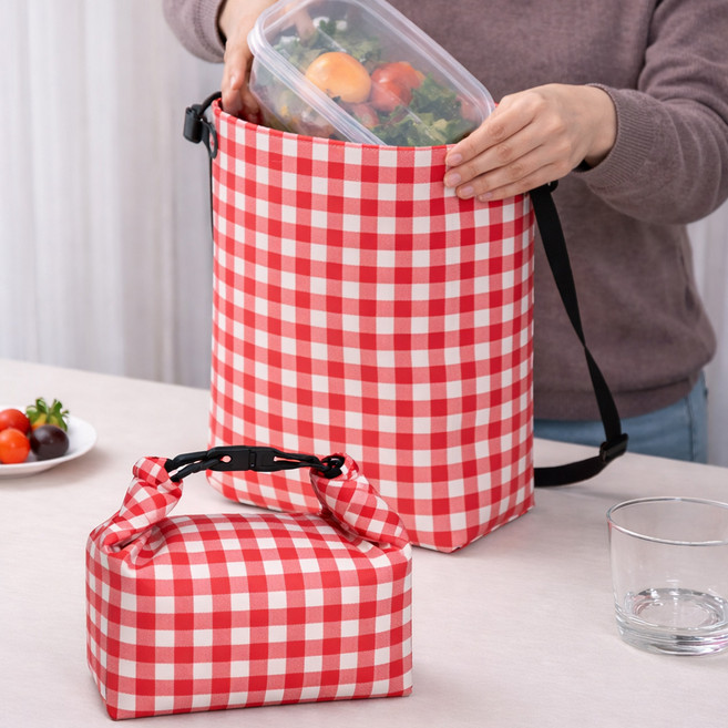 더해피 롤앤쿨 크로스 보냉가방, 1 체크 레드