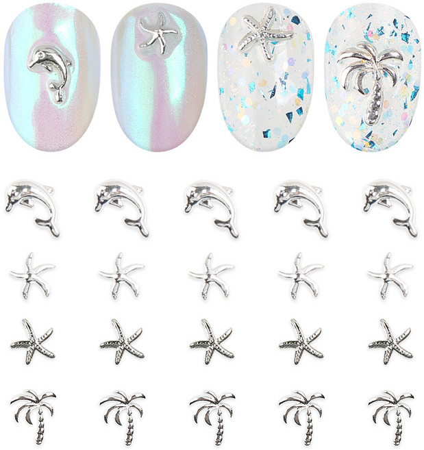 젤로젤로 네일파츠 4종 x 5p 세트, 1세트, JCP-05 불가사리 돌고래 실버