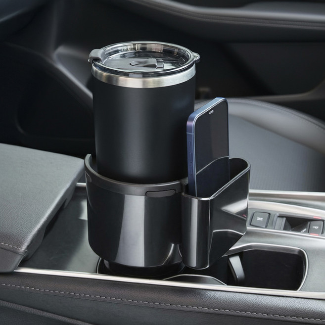 대한 차량 대용량 텀블러 거치대 컵홀더 스마트폰 보관 확장형, 블랙, 1개