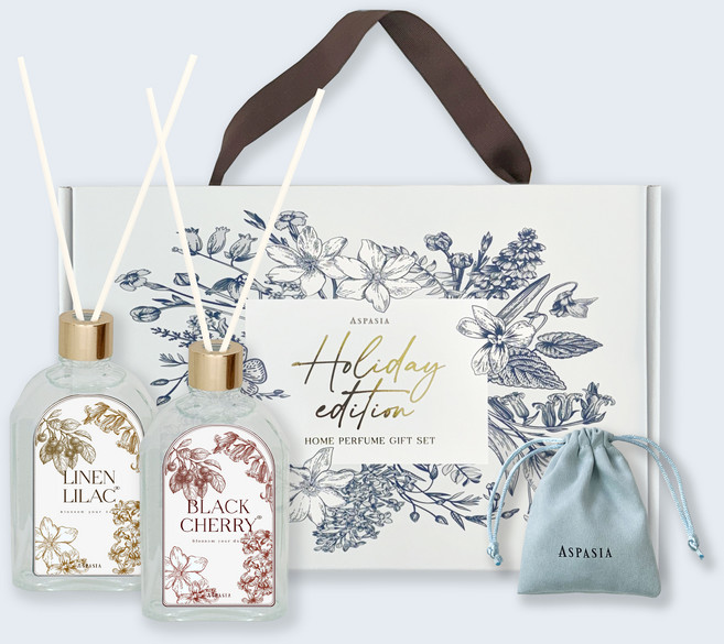 아스파시아 홀리데이 에디션 디퓨저 200ml x 2p + 샤쉐 선물세트, 1세트, 샤쉐(린넨 라일락), 디퓨저(린넨 라일락, 블랙체리)