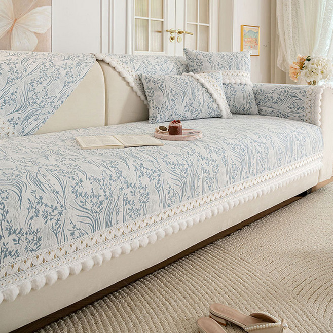 지앤와이 화초 사계절 털공 미끄럼방지 소파패드