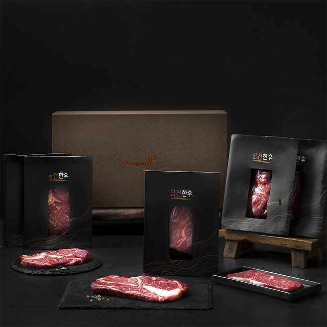 금천한우 1++등급(7) 윗등심 200g x 2개입 + 꽃등심 150g x 2개입 + 아랫등심 150g x 2개입 모둠세트 (냉장), 1세트