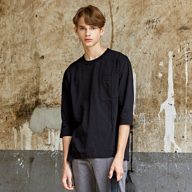 CUSTOMUS 男性透氣不對稱剪裁線條七分袖圓領T恤 CXS23FKRT971