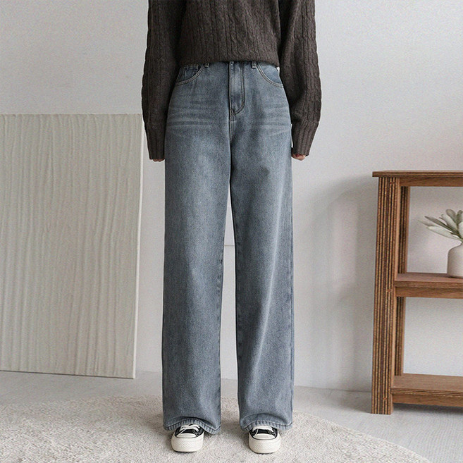 앤드스타일 여성용 숏/롱 기장 히터진 NO 2 본딩기모 와이드 데님팬츠 264996