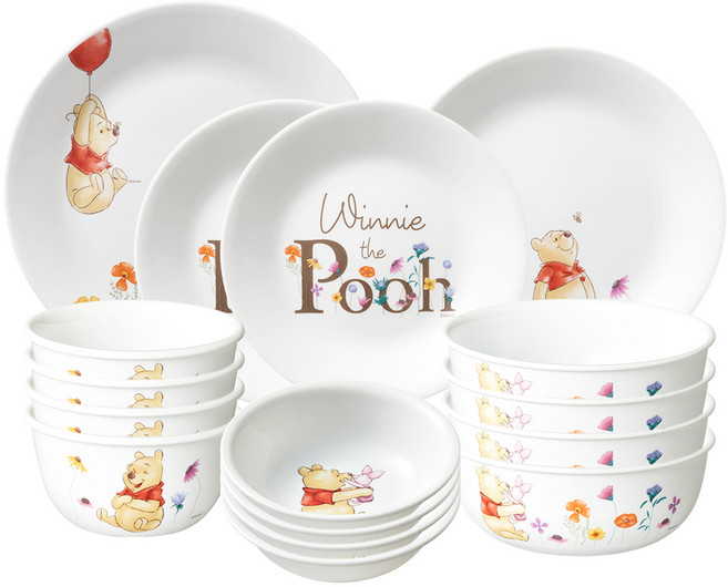 코렐 곰돌이 푸 원형 4인 홈세트 16p, 혼합색상, 6종