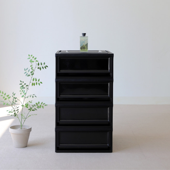 아이리스 국내생산 시스템 수납박스 슬라이딩 서랍장 BC-500S, 블랙