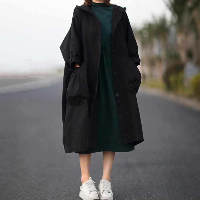 메이첼 까멜랑 버튼 후드 오버핏 롱 야상 점퍼 코트 11174